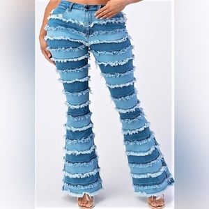 High Rise‎ Shredded Flare Jeans